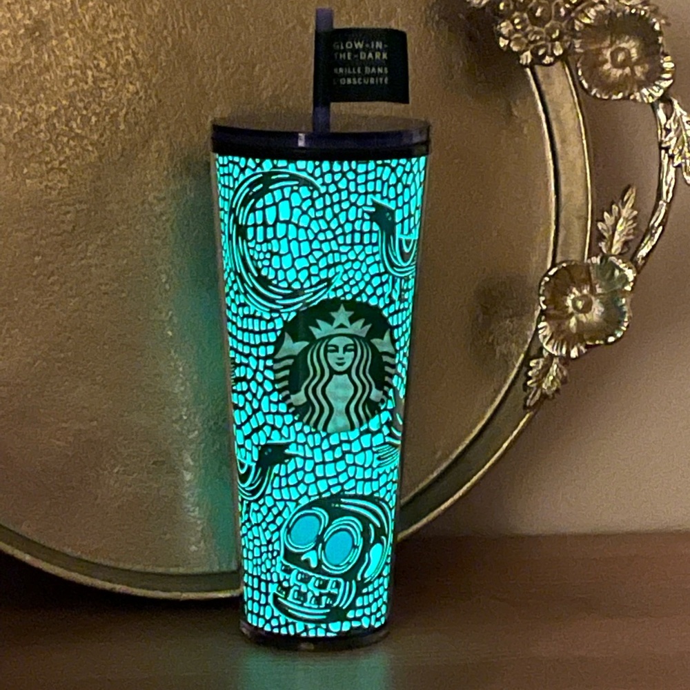 Starbucks Halloween Glow in The Dark Skull Crow Tumbler